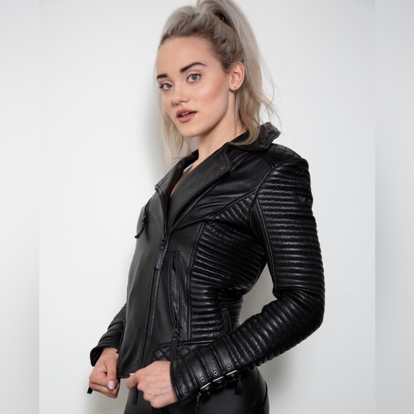 NWT LUCA Womens XL Hawthorne Rocker Black 100% Leather Jacket - Picture 3 of 16